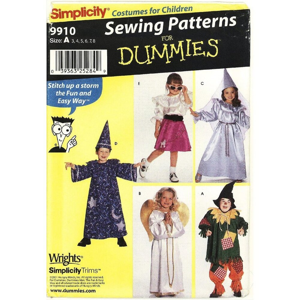 Simplicity 9910 Childrens Sewing Patterns Wizard &‎ Angel Costumes Size A 3-8
